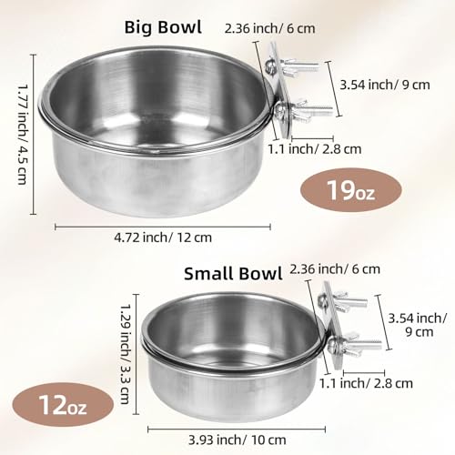 Pet Cage Bowls, 2 Pack Stainless Steel Pet Hanging Bowl, Bird Food Water Bowl for Cage, Crate Dog Bowl, Parrot Feeding Cups for Chinchilla Finches Puppy Cat Rabbit Guinea Pig