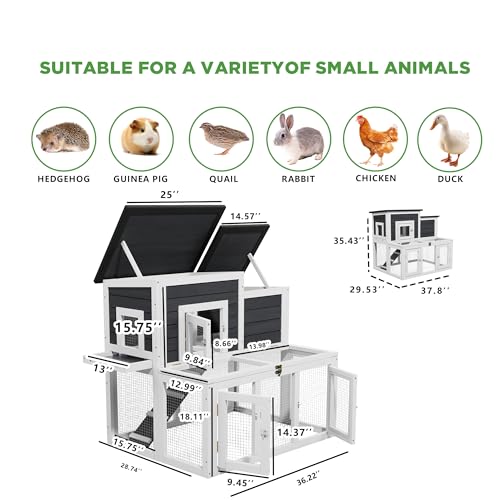Outdoor Chicken Coops for 2-4 Chickens, Wooden Quail Cage Duck Coop | All Weather Used, Asphalt Roof, Ramp,Openable Top, Pull-Out Tray, For Small Animals - color: White2