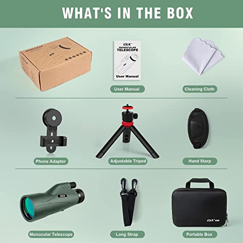 12x56 High Power Monocular Telescope for Adults with Smartphone Adapter | Large BAK4 Prism & FMC Lens Monoculars, Comes with Tripod Travel Bag, Suitable for Bird Watching Hunting Hiking Camping Gift