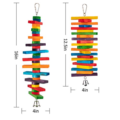 MEWTOGO 2Pcs Bird Toys, Parrot Toys with Multicolored Natural Wooden Blocks | Bird Chewing Sticks Toys, for Conures Parakeets Cockatiels Lovebirds African Grey Macaws Amazon Parrots Gift