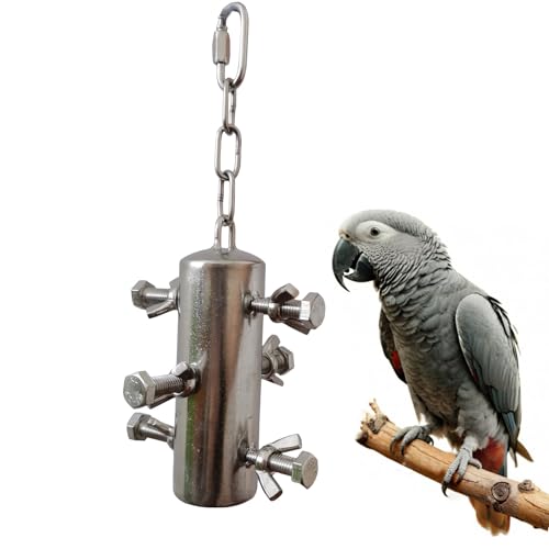 JSLZF Stainless Steel Parrot Toy, Hanging African Grey Chew Toy for Bird, Large Bird Toy for Macaw, Foraging Bird Toy for Conure, Cockatoo, African Grey