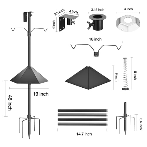 79 Inch Bird Feeder Pole Kit, Squirrel Baffle, 5-Prong Base | Heavy-Duty Metal Pole, for Bird Houses, Garden Décor, Backyard and Patio Use - size: 79 inch with baffle