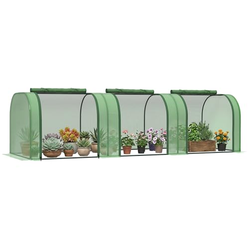 Outsunny 10' x 3' x 2.5' Mini Greenhouse Portable Tunnel Green House Green | Roll-Up Zippered Doors, UV Waterproof Cover, Steel Frame - color: Green, size: 10' x 3' x 2.5'