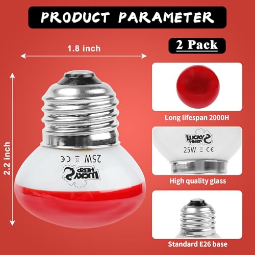 LUCKY HERP Infrared Heat Lamp, 25W Reptile Heat Lamp 2 Pack Red Heat Lamp Bulbs, Infrared Basking Spot Heat Light Bulb, Amphibians Heat Lamp Bulbs for Reptile, Geckos, Snakes, Lizard, Turtle - color: 25-r