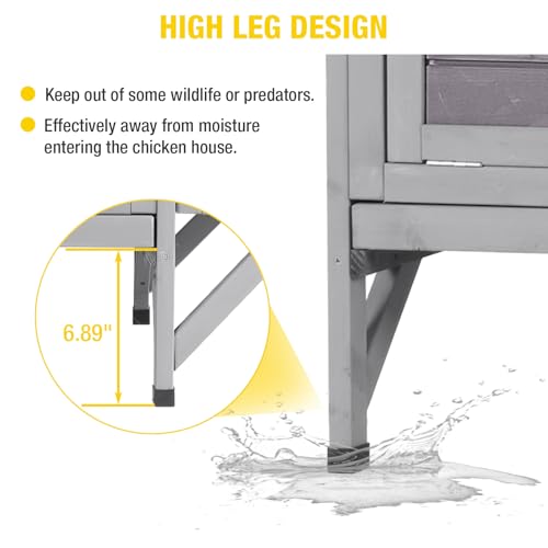 Aivituvin Chicken Coop with Nesting Box and Stand, Outdoor Elevated Hen House Wooden Poultry Coops with Weatherproof Asphalt Roof, Leakproof Pull-Out Tray for 2-3 Chickens, Ducks - Grey - size: 40.9"L x 27.4"W x 38.6"H