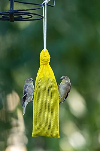 Yellow 'Pair of Socks' Finch Sock Feeders, 2pk, Seed-Filled All-Season Feeders, 24oz Total