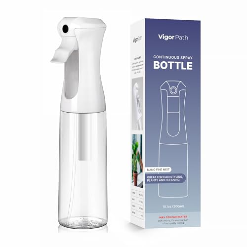 VIGOR PATH Continuous Mist Clear Spray Bottle 300ml Fine Mist for Hair | Ultra Fine Atomizer Leak Proof Ergonomic Construction 360 Refillable - size: 10 Ounces