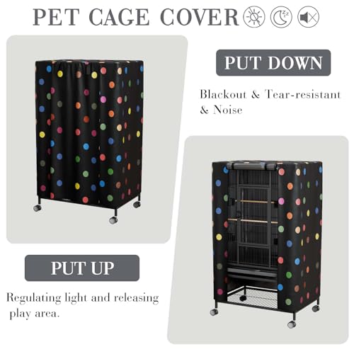 Tchvt Ultra Blackout Birdcage Cover, Max Light Blocking for Night Fright | Good Night, 210D Oxford, Breathable, Machine Washable, Zipper Panel, Fits 19-38" Tall Cages, Calming Dark for Birds,Polka Dot - color: Polka Dot, size: L-33x23x41 inch