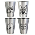 4 Pack 16oz Conical Stainless Steel Cups - Laser Engraved Animals, Stackable Durable Metal Cold Drink Cups for Parties & Outdoor Events (Siberian Husky/German Shepherd/Samoyed/French Bulldog) - color: Dog Set 3