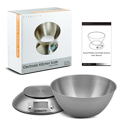 Etekcity Food Scale with Bowl, Timer and Temperature, Grams and Ounces | Stainless steel bowl with tare, temperature sensor, ideal for baking, coffee and meal prep - color: Stainless Steel-Silver
