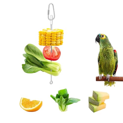 3Pcs Parrot Fruit Vegetable Skewer, Bird Food Holder Small Animal Fruit Vegetable Holder Stainless Steel Bird Parrot Skewer for Parakeet Budgie Conure Macaw