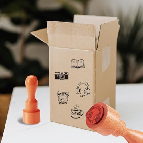AHANDMAKER 5 Styles Mini Lifestyle Wooden Rubber Stamp, Small Book Alarm Clock Camera Coffee Cup Headphone Patterns Stamps for DIY Making Scrapbooking Card Stamping Pottery Clay Crafting - style: Lifestyle