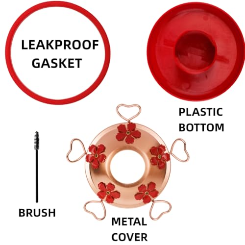 WOSIBO Hummingbird Feeder Replacement Bottom Base Replacement Part Includes Red Plastic Base Metal Top and Brushes (Copper) - color: Copper