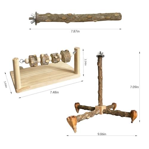 3ps Rotating Bird Perches Made of Wood with 1ps Chewable Perch, and 1ps Standing Pole Bird Perchs Stand Toy, Bird Stand Toy 360° Rotatable Parrot Exercise Standing Perch for Parakeets, Budgies D - color: D