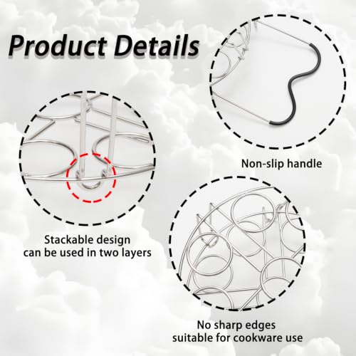 304 Stainless Steel Stackable Egg Steamer Rack Holds 18 Eggs | Double-layer Wire Steaming Rack & Skewers with Heat-Resistant Handles for 6qt/8qt Pressure Cooker Grilling - color: Double-layer Stackable