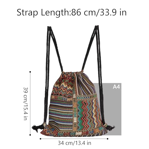 Van Caro Bohemian Drawstring Backpack Light Cinch Bag Gym Sack String Bag - color: D-bohemian