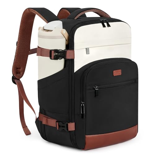 30L Travel Backpack for Women & Men: Flight Approved Carry On Backpack, TSA Personal Item Bag with Water Bottle Pocket, Weekender Essentials Backpacks fits 15.6" Laptop - Black White Brown - color: Black White Brown, size: Large
