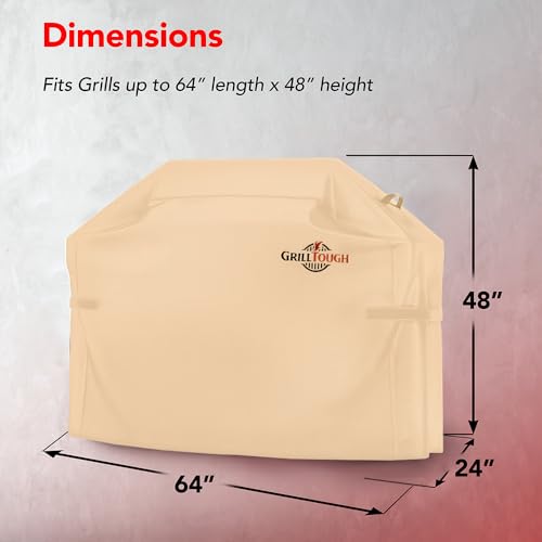 Heavy Duty BBQ Grill Cover for Outdoor Grill, 64 Inch Tan | Waterproof, Weather Resistant, UV & Fade Resistant, Heavy Duty Protection, Adjustable Straps, Outdoor Grill Cover, Secure Fit - color: Tan, size: 64''L x 24''W x 48''H