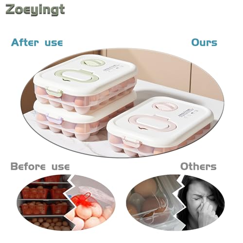 Egg Organizers for Refrigerator with Lids and Handle Home Kitchen Essentials Fridge Stackable Countertop Portable Clear Egg Containers Reusable and Storage for Keep Fresh -Pack of 2-