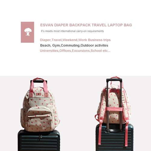 Diaper Bag Backpack Corduroy Multifunction Baby Fashion Travel Pack office Laptop Bag - color: Pink Strawberry
