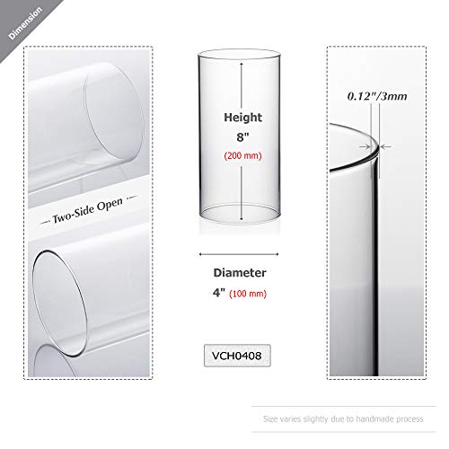 WGVI Hurricane Candle Holder Sleeve, Wide 4", Height 8", Clear Glass Cylinder Candleholder, Chimney Tube, Open Ended Candle Shade, 6 Pieces Bulk - size: 4"x8"H