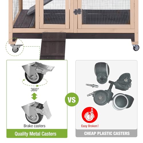 GUTINNEEN Rabbit Hutch Wooden Rabbit Cage on Wheels 2 Story Guinea Pig Cage with Urine Guards,Pull Out Tray(Coffee Color) - color: Coffee Color