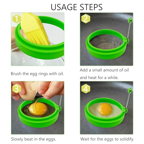Egg Ring Set, Silicone Egg Ring Molds, Fried Egg Rings and Non-stick Egg Cooker Ring, Multicolor, 4Pack