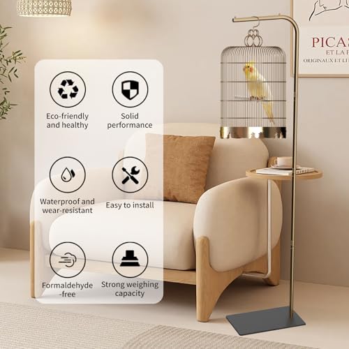 67 Inch High Hanging Bird Cage, Bird Cage Stand, Feeder Stand with Base | Suitable for Hanging Various Types of Birdcages(Weight Limit: Within 35 Pounds) - size: Gold, Without Storage Rack