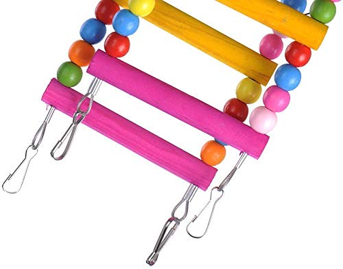 Litewoo Wood Bird Ladder Bridge, Climbing Parrot Swing for Cage | Natural wood, bright colors, steel wire, flexible shape, 23.6"L, for medium & large bird/conure/african grey/cockatiel/cage