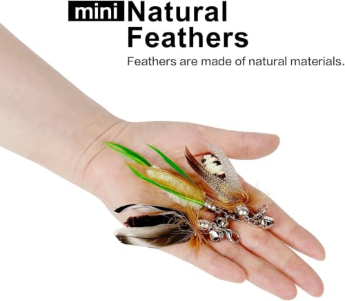 TTcat 3 Pack Mini Natural Feather Cat Wand Refills, Small Detachable Clip-on Feather Replacement Attachments with Bells, Universal Lobster Clasp Cat Teaser Refills, Hunting Prey Toy for Indoor Cats. - color: 3Pcs (Mini Insects)