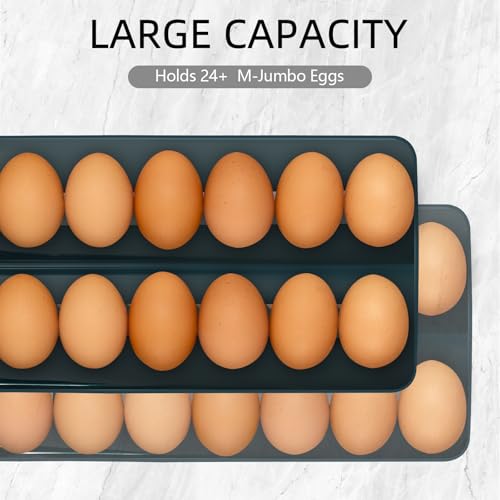 Egg Holder for Fridge Automatic Rolling Egg Dispenser for Refrigerator Kitchen Countertop - Space-saving Egg Roller/Organizer/Storage/Container/Tray for Fridge Double Track - color: Dark Blue