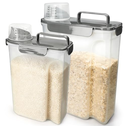 Rice Storage Containers, Airtight Cereal Containers Storage 20+10 lb Extra Large, BPA Free Rice dispenser with Pouring Spout, Pet Dog Cat Bird Food Container - color: 10lb+20lb grey
