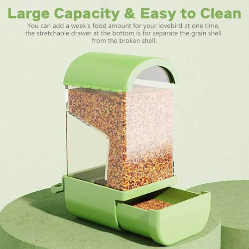 Yummy Sam No Mess Automatic Bird Feeder with Perch for Cage, Acrylic Transparent Bird Cage Feeder Parrot Seed Feeders Food Container Cage Accessories for Small Medium Birds Parrot Cockatoo Canary - color: Green