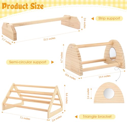 BreezeHug 3 Pcs Chicken Roosting Bar Set Wooden Chick Perch Prevent Rotation Design with Mirror Long Strip Large Triangle Stand Platform for Bird Parrot Macaw Hens Coop Brooder Fun Toys Accessories