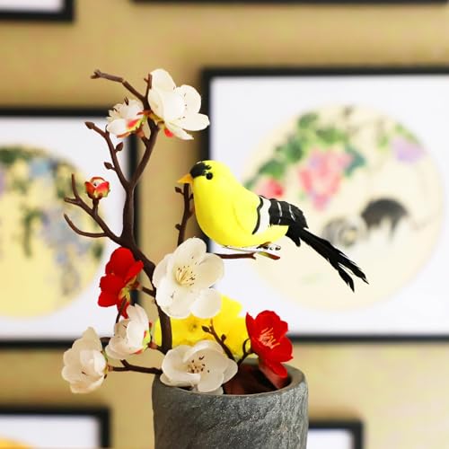 LWINGFLYER Artificial Birds Realistic Yellow Goldfinch 2 Pack Clip on Foam Feathered Bird Ornaments Figurines for Christmas Tree Decoration Wreaths Crafts Party Home Decor - color: Yellow Goldfinch Birds