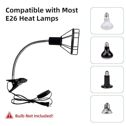 Reptile Heat Lamp Holder with Clamp, Ceramic Heat Emitter Fixture, Gooseneck for Terrarium, Lizard, Turtle, Bearded Dragon, 360-Degree Rotary Arm, High-Temperature Resistant, Maximum Load: 500W