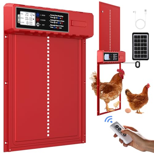 Automatic Chicken Coop Door Solar Powered XL Chicken Door 3 Modes | Aluminum Alloy Build, USB-C Charging, XL Large Opening 10.8x14.2in, Timer Remote Manual Anti-Pinch Safety Waterproof IP65 Red - color: Red