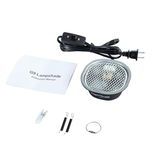 G9 Reptile Heat Lamp Bulb and Light Fixture with Safety Mesh, G9 Mini Heat Bulb 50W Warm White, UVA Reptile Heat Lamp and Basking Lampshade for Bearded Dragon Gecko Turtle Lizard Snake