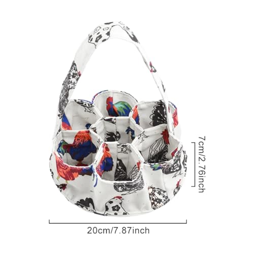 Egg Collecting Basket, Eggs Gathering Basket Canvas Egg Bags with 7 Pouches for Farmhouse Chicken Hen Duck Goose Housewife Garden Transporting Storage - color: White