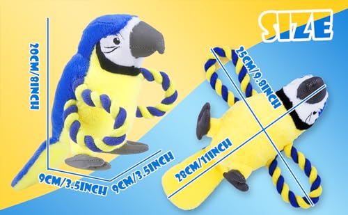 Upgraded Dog Squeak Toys Tug of War Squeaky Parrot Dog Toys with Strong Pull Rope, Superior Crinkle Paper and Big Squeaker Interactive Plush Bird Chew Toys for Small, Medium, and Large Dogs