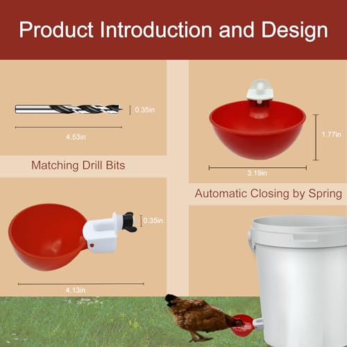 Automatic Water Cup Repair Kit, Nuts, Plugs, Gaskets & Springs for Red/Blue Chicken Waterer Cups (10 PCS)