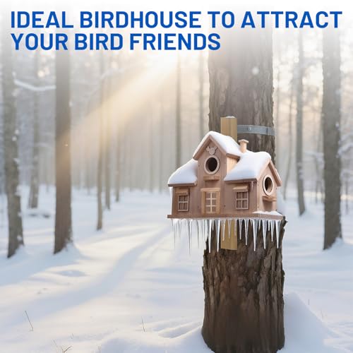 Wooden Birdhouse with Multiple Nesting Compartments, Hanging Bird House, 11.8 x 4.7 x 8.66 Inch