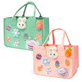 PARSUP 2PCS Happy Easter Egg Hunt Bunny Gift Treat Bags with Handles, Felt Easter Bags for Gifts Wrapping, Egg Hunt Game, Party Supplies, 12" x7.8" x6.8"(Pink + Green)