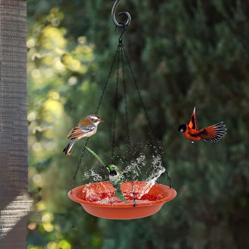 OVZILKI Bird Baths for Outdoors Heavy Duty, 16 inch BirdBath Bowl Only with Rust-Proof Black Chains, Hanging Bird Bath Hanging Bird-Feeder for Garden Backyard Decor (Terracotta 1 Pack) - color: Terracotta, size: 16in 1pack