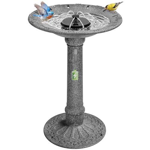VIVOHOME Solar Bird Bath with Fountain, Battery System, Dark Stone Gray | Built-in Reservoir, Weather-Resistant ABS, Dual Filtration System, for Outdoor/Garden, Bird-Friendly, 20-Inch Bowl - color: Dark Stone Gray