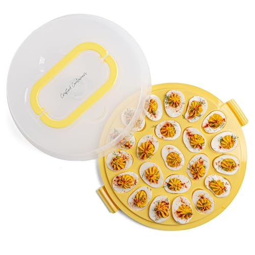 Deviled Egg Containers with Lid & Handles, 22-Count Portable Carrier, Dishwasher Safe Tray, Refrigerator Storage, High-Capacity Trays Deviled Egg Holder - Yellow - color: Yellow