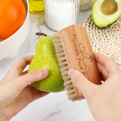 Vegetable Scrubber, Veggie Potato Fruit Brush for Food | Firm Bristles, Wood Veggie Wash Scrubber, Carrot Cucumber Tableware Cleaning, Kitchens Camping Brush Tool