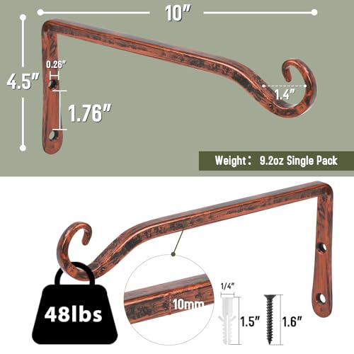2 Pack 10 Inch Hanging Plant Bracket Wall Hooks Decorative Plant Hangers for Outdoor Hanging Bird Feeders, Wind Chimes, Plant Baskets, Antique Bronze - color: Antique Bronze, size: 10 Inch