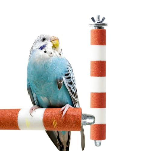 Ceramic Claw Grinding Perch for Cockatiels & Small Birds, Removable Bird Perch with Stainless Steel, Nail File Perch, Beak Trimmer & Comfortable Cage Stand for Parakeets, Conures (#1, 0.8" W x 7.8" L)