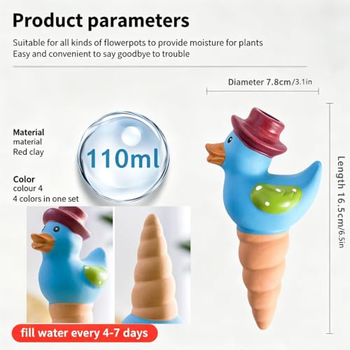 4PCS Terracotta Self Watering Spikes, Cute Duck Shaped Self Watering Globes | Automatic Plant Waterer Outdoor&Indoor Use, Vacation Clay Watering Devices System, Slow Release Self Watering Planter Insert - color: Blue and Yellow Ducks Set (Pack of 4)